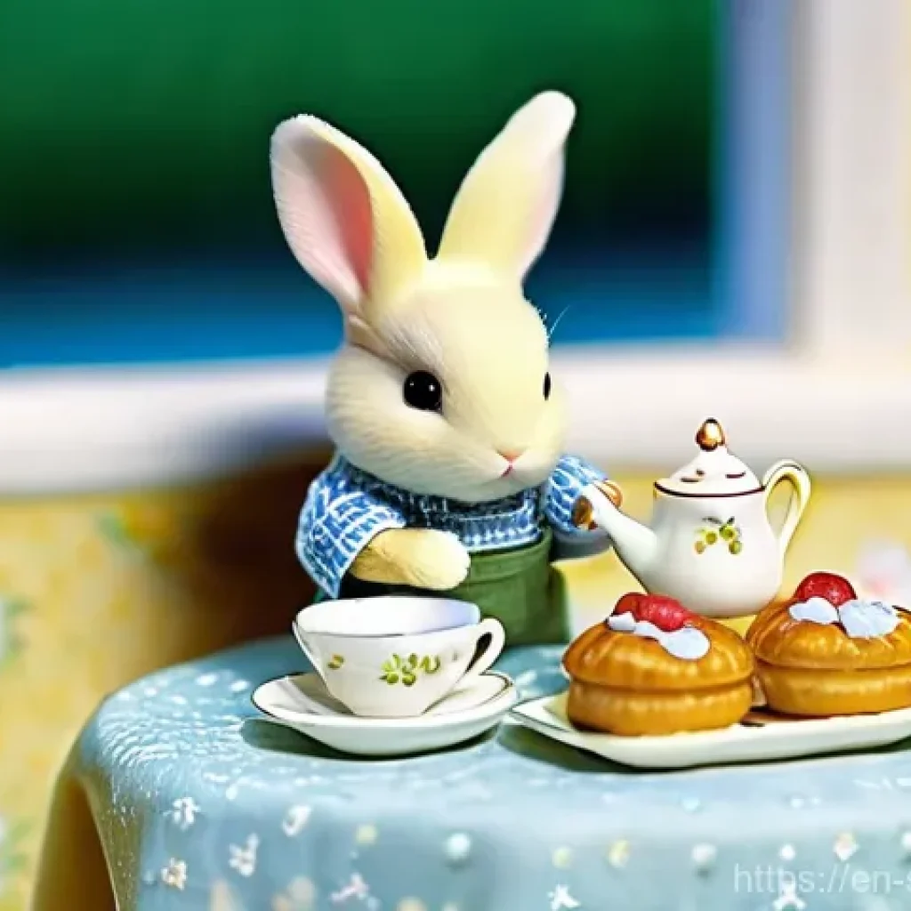 실바니안 가족 사진 콘테스트 참가 방법 - **Prompt:** A cozy morning scene inside a Sylvanian Families cottage. A Chocolate Rabbit mother, wea...