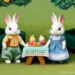 실바니안 가족의 각국 인기 순위 - A whimsical, highly detailed illustration depicting a diverse group of Sylvanian Families / Calico C...