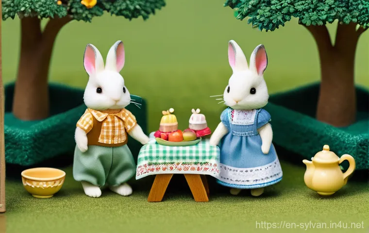 실바니안 가족의 각국 인기 순위 - A whimsical, highly detailed illustration depicting a diverse group of Sylvanian Families / Calico C...