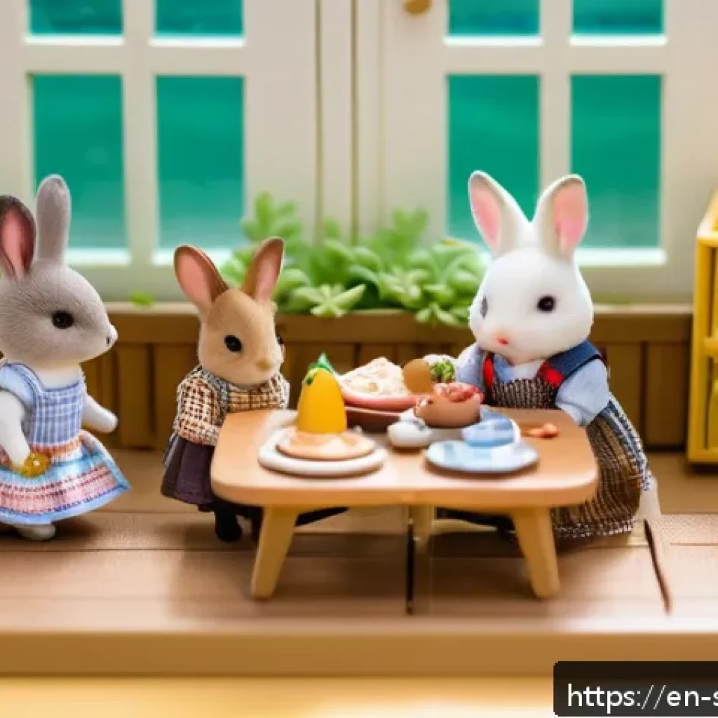 실바니안 가족 팬들과 소통하기 - A cozy indoor scene of a Sylvanian Families collector&rsquo;s meetup in a modern community center room, fe...