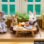 실바니안 가족 팬들과 소통하기 - A cozy indoor scene of a Sylvanian Families collector&rsquo;s meetup in a modern community center room, fe...